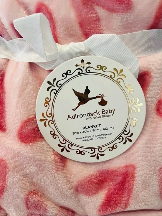 Adirondack Baby by Berkshire Nursery Blanket Pink with Pink Hearts - Picture 2 of 12